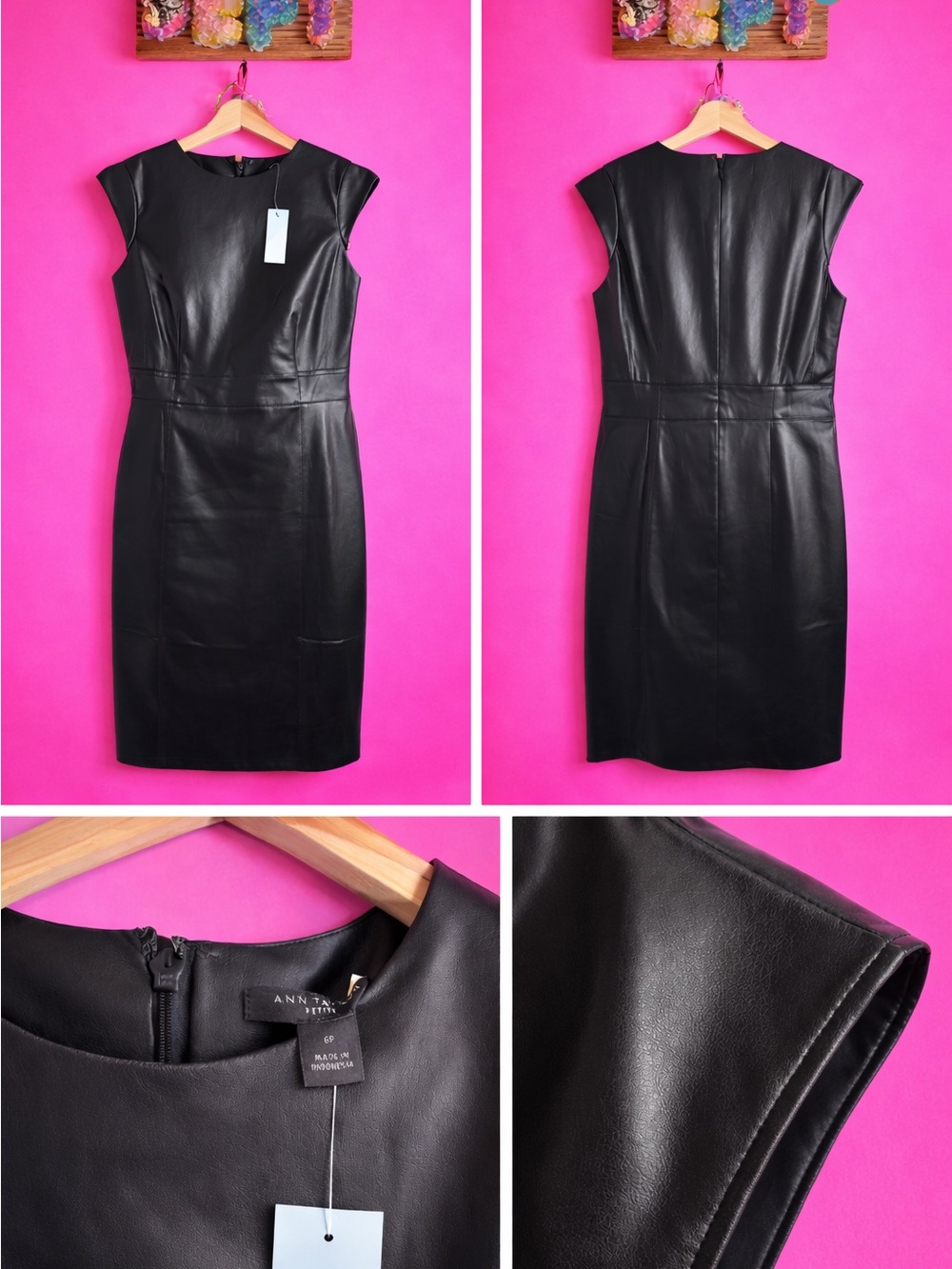 Ann Taylor Black Faux Leather Midi Sheath Dress